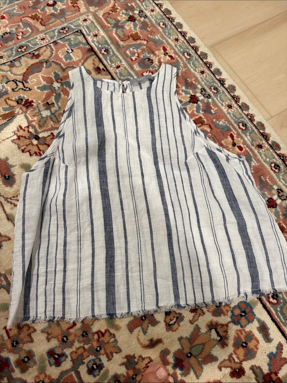 Tart Blue & White Striped Linen Sleeveless Tank